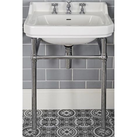 Milano Richmond 560mm x 450mm White Ceramic Bathroom Basin Sink with Chrome Washstand and Integral Towel Rail - 3 Tap Hole (1/5)
