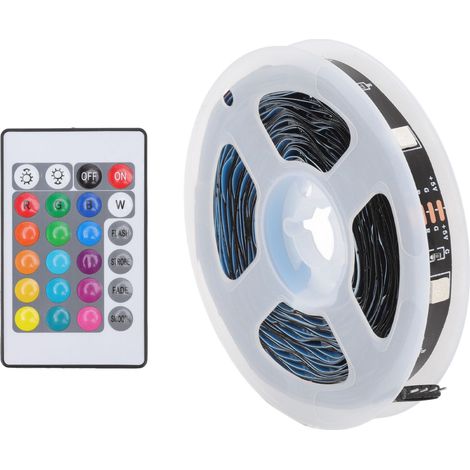 Bandeau LED RGB 5V USB WIFI, kit ruban LED 5050 multicolore avec télécommande (piles intégrées). Contenu : contrôleur 5V/USB/WIFI/RGB + 5 mètres de bande lumineuse nue. (1/5)