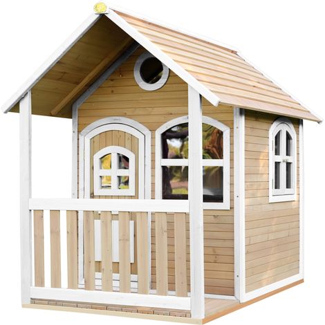 Axi Alex Maison Enfant En Bois Fsc Maison De Jeux Pour L'Extérieur / Jardin En Marron & Blanc Maisonnette / Cabane De Jeu Avec Des Fenêtres & Véranda