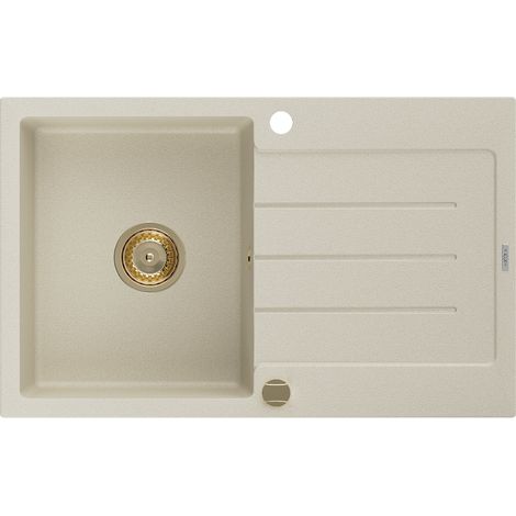 Mexen Bruno fregadero de granito 1 taz贸n con escurridor 795 x 495 mm, beige, sif贸n dorado - 6513791010-69-G (1/5)