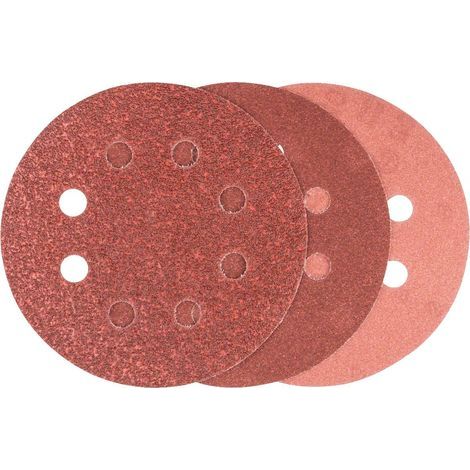 Set of 6 abrasive sheets, 125 mm diameter, 8 holes, grit 60, 120, 240, for random orbital sanders, wood, metal (1/4)