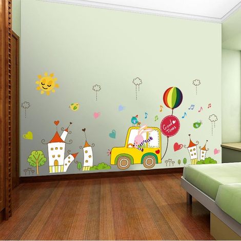 Stickers muraux imperméables Creative Rabbit Driver pour chambre à coucher (1/4)