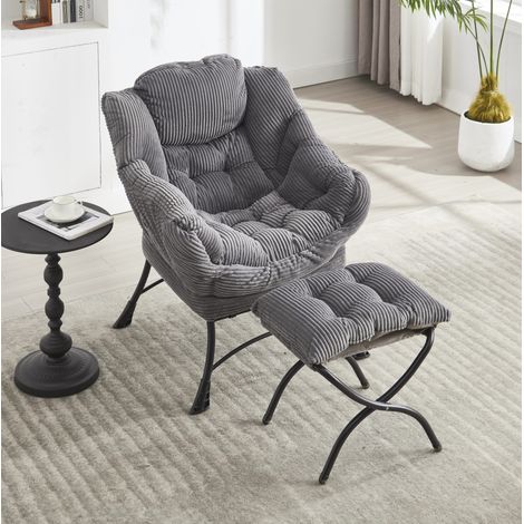 Fauteuil lounge 69.9x64x95 cm gris en acier et flanelle avec ottoman et poche latérale (1/5)