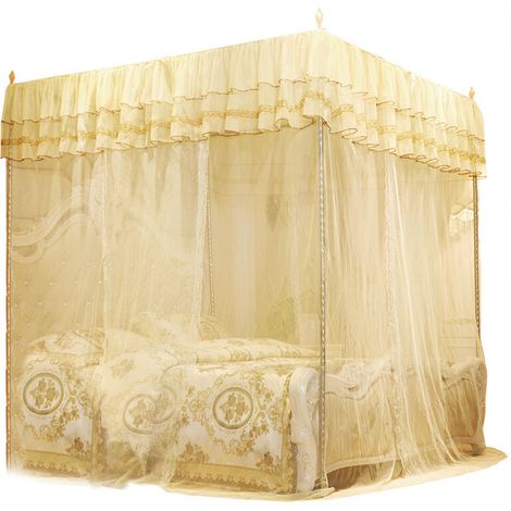 Baldaquin de lit princesse luxe avec ouvertures latérales, moustiquaire et filet de protection (Taille S)