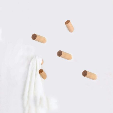 Patère en Bois 【Lot de 5】Écharpe Murale Naturelle Pour Vêtements, Chapeau et Sac, Cintres de Rangement, Porte-serviettes Décoration de Dhambre-BAOGELA
