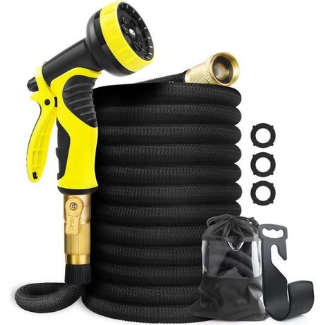 Tuyau d'extension étanche léger de 50 pieds,tuyau extensible avec bec en laiton massif pour l'arrosage et le lavage du jardin,noir (1/5)