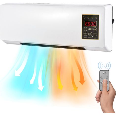 Decdeal – Chauffage et ventilateur portatifs combinés – Montage mural – 1800W – Minuterie 6h – Faible bruit pour sommeil – Télécommande – 220V (1/5)