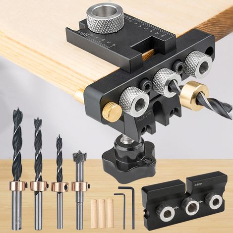8/10/15 mm Taschenlochlehre, 3-in-1 Holzdübel-Bohrführungs-Locator-Kit, Holzbearbeitungs-DIY-Werkzeuge, Schwarz