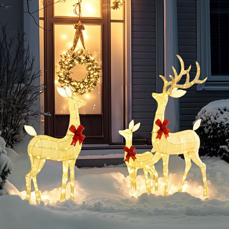 Famille de rennes avec rubans rouges, 283 LED, guirlande lumineuse de Noël, résistante aux intempéries, argentée (1/5)