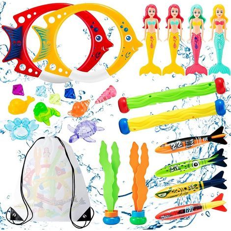 Mactoou Jouets de Plongée, 24pcs Jeux Piscine Enfant avec Bâtons de Plongée, Anneaux de Plongée, Jouet sous Eau été Jeux pour Enfant (1/4)