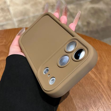 (iPhone 16 marron) Coque de protection souple en silicone liquide, protection d'objectif en caoutchouc dépoli (1/5)