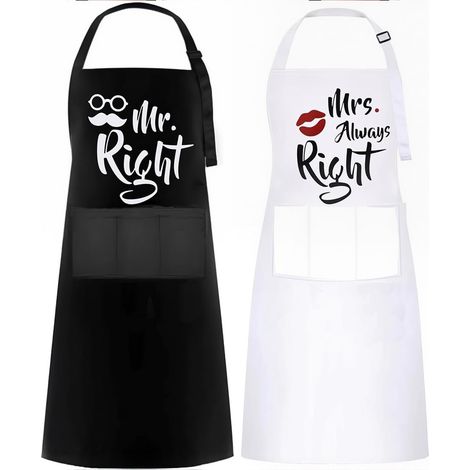 Mr & Mrs Tablier, Cadeau Couple, Cadeau Cremaillere Maison, Mr & Mrs Right Tabliers Cuisine Couple, Tablier Homme Femme Réglable pour Mariage, Fiançailles (1/5)