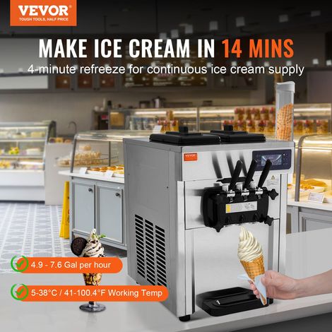 Machine à Crème Glacée Commerciale 18-28 L/h 3 Saveurs, Machine à Glace Molle Trémie 2x5,5 L, Panneau LCD, Pré-refroidissement Nett… (1/5)