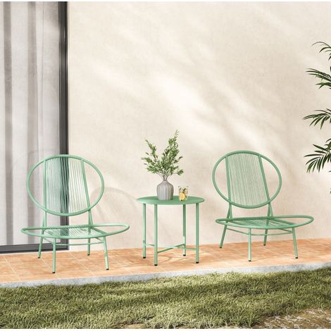 chaise fauteuil salon balcon acier vert set 3 pcs OKMYHOME (1/4)