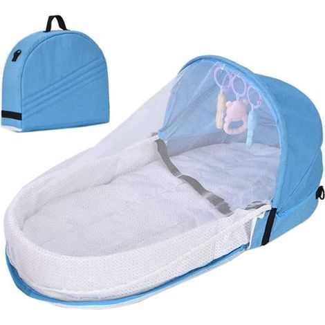 Lit de Voyage Bébé avec Moustiquaire - Tente Bébé Pliable - Lit de Voyage Lavable et Respirant - Bleu - 1 Pièce (1/5)
