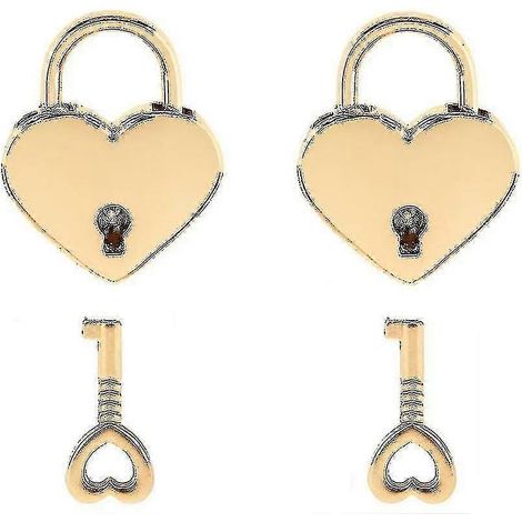 Mini cadenas en métal en forme de cœur avec clé, lot de 2, doré (1/4)