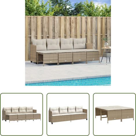 vidaXL Canapé 4 places - Salon de jardin avec coussins 5 pcs beige résine tressée (1/5)