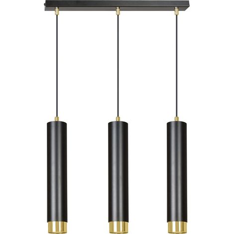 Lampada a Sospensione Kibo, Acciaio verniciato a polvere, Nero, Oro, 45x100x6 cm
