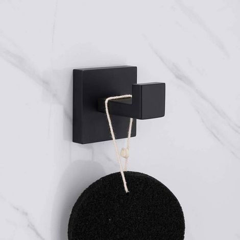 Lot de 2 Crochets Carrés Mural Acier Inoxydable 304 Noir,Accroche Vêtements et Organisateur pour Salle de Bain Cuisine Salon,2 Pcs (1/3)