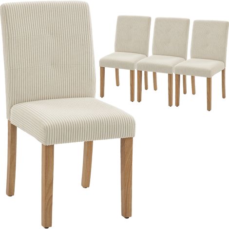 HOMCOM pack de 4 sillas de comedor, sillas de cocinas modernas, respaldo alto, tapizadas en pana, asiento acolchado, patas de madera, beige