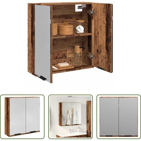 Armoire murale salle de bain - Armoire à miroir de salle de bain vieux bois 64x20x66,5 cm (1/5)