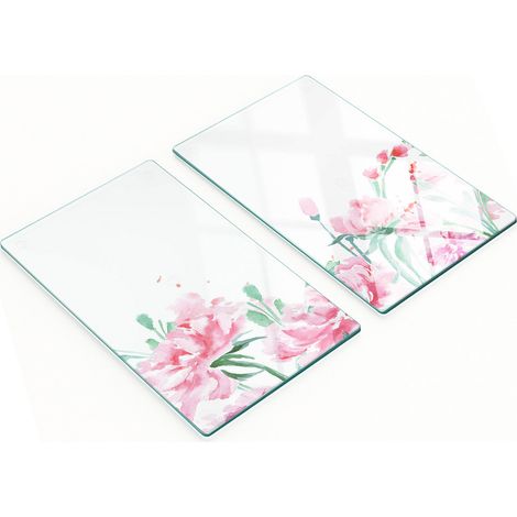 Tablas de cortar decorativas de cristal para cocina con dise帽o de flores y peon铆as, 2x30x52 cm.