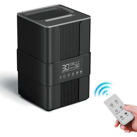 Humidificador ultrasónico para uso doméstico con efecto llama, capacidad de 3,5 L, 3 modos de niebla, control inteligente de humedad y mando a distancia, negro o blanco, ABS. (1/5)