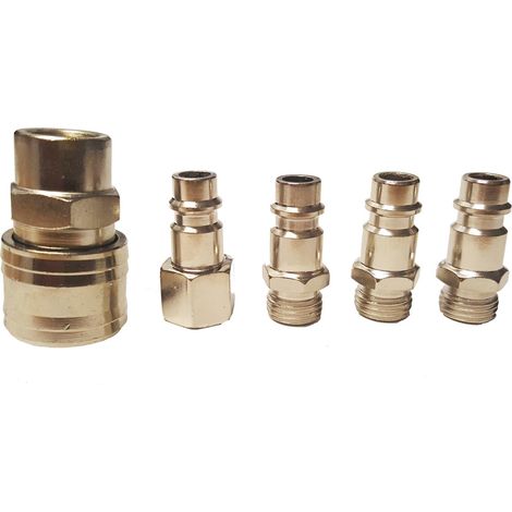 Dapetz ® 5PCs Chrome Air Line Hose Euro Connectors 1/4" BSP, Airline Hose Compressor Fittings Connector Thread Quick Release Connector Fittings Set Male Female (1/5)