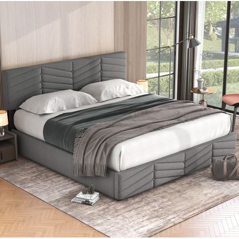 Letto 180x200 cm in velluto grigio con contenitore, senza materasso - MEUBLIV (1/5)