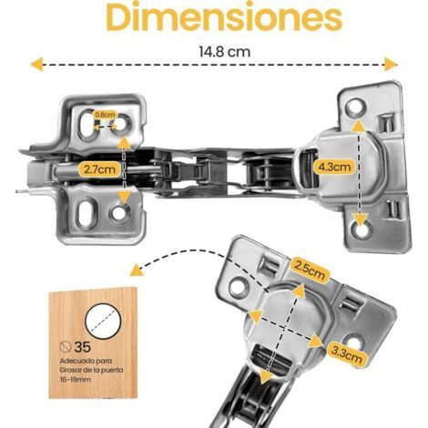 FENOPLASTICA2 charnières pour portes de cuisine, fermeture amortie hydraulique 165°-175° + 16 vis (1/2)