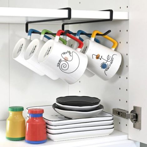 Support Sous Etagere - Acier Noir - Pour Tasses Et Ustensiles - Epaisseur Etagere 12 7 A 19 Mm - Lot De 2 (1/5)