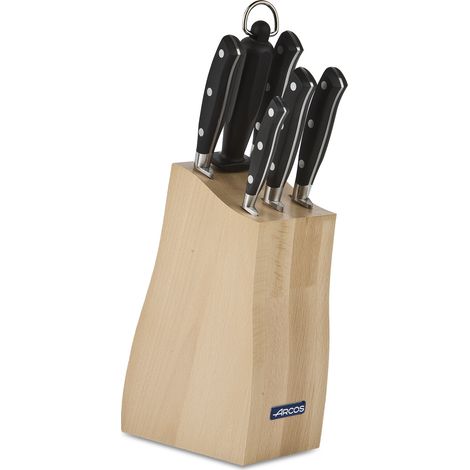 Blocco cinque coltelli e blocco affilatura Arcos Riviera 234200 in acciaio inox NITRUM in legno di faggio. (1/4)