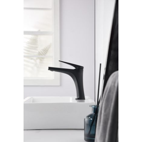 Imex -  Grifo Monomando Lavabo Caño Bajo Negro Serie  Delos (1/2)