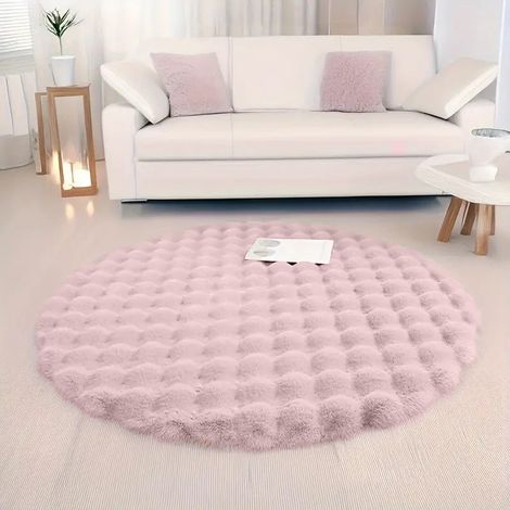 Runder Plüschteppich fürs Wohnzimmer, dick für den Heimgebrauch, Sofa, Schlafzimmer, Bettvorleger, 120 cm Durchmesser (rosa).
