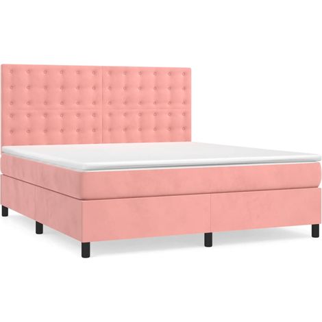 Maison Exclusive - Sommier à lattes de lit avec matelas Rose 160x200 cm Velours (1/5)