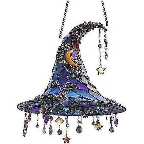 Nouveau chapeau de sorcière en vitrail à suspendre, décoration sur le thème d'Halloween, cadeau (1/4)