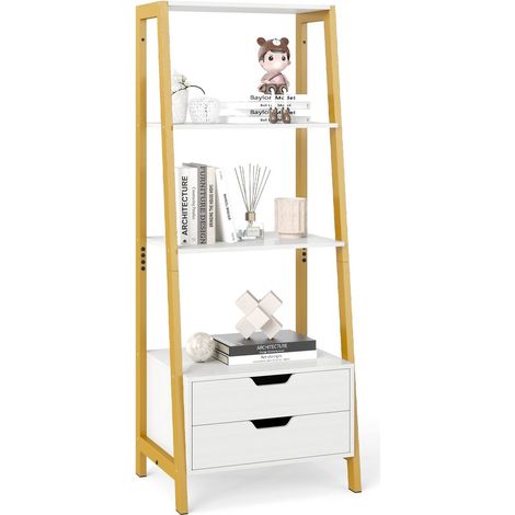 Freistehendes leiter bucherregal 134 cm 4 regale 2 schubladen