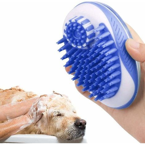 Cepillo de baño para mascotas, cepillo de masaje 2 en 1 con dispensador de champú, adecuado para lavar, enjabonar y masajear mascotas de pelo largo y corto. (1/5)