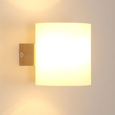 GOECO Wandleuchte aus Holz für den Innenbereich, E27, moderne Schlafzimmer-Wandleuchte, Wandleuchte mit Glasschirm für Küche, Wohnzimmer, Flur (Leuchtmittel nicht enthalten)