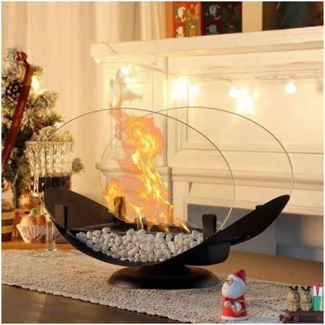 Tischfeuerstelle aus Metall und schwarzem Glas (1/3)