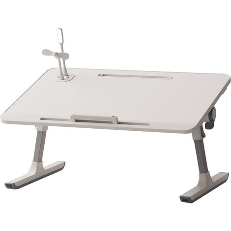 Support pour ordinateur portable, pliable et réglable, en bois MDF, avec lumière LED et ventilateur, 60×40×40cm. (1/5)