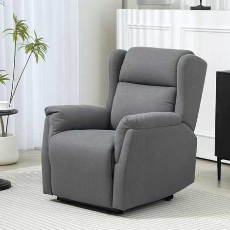 Sillón Relax con Respaldo reclinable, Reposapiés manual, Muelles ensacados, Lino Gris Oscuro (1/5)