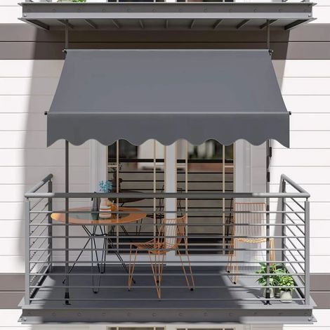 Store banne manuel 200x120 cm – Gris – Hauteur réglable 200-300 cm – Protection solaire – Manivelle incluse, sans perçage (1/5)