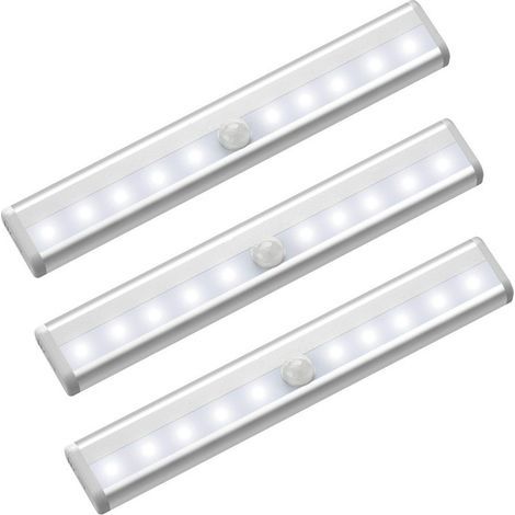 3 Pack LED Cabinet Lights with Motion Sensor, 10 LED Spotlights Wireless, LED Lights for Wardrobe, Battery Powered LED Lighting with Magnetic Strips, Night Light for Kids, Stairs, Hallway