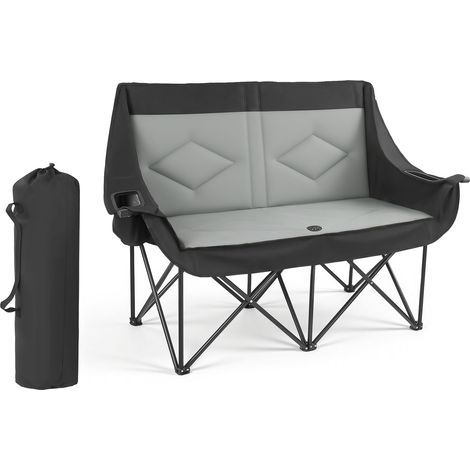 VEVOR Silla de Camping Plegable Doble, Capacidad Máxima de 300 kg con Respaldo Acolchado, Silla de Pesca de Tela Oxford 600D Portátil con Portavasos y Bolsillos para Exteriores Playa Jardín 2 Personas (1/5)