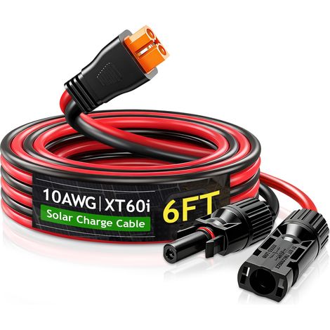 Câble d'extension de panneau solaire vers XT60i - 1,5 m - 10 AWG - Câble d'extension de charge solaire vers XT60i (prise femelle) pour camping-car, station d'alimentation portable, générateur solaire (1/5)