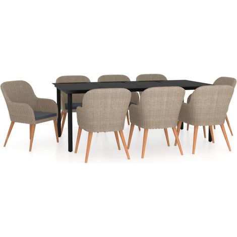 Maison Exclusive - 9-tlg. Garten-Essgruppe mit Kissen Braun