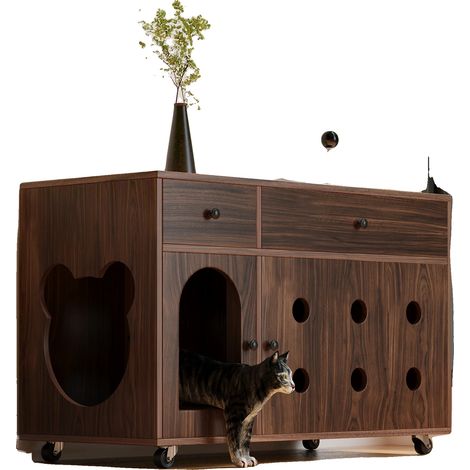Armario para arenero de gatos, madera de calidad, aprox. 70 cm x 45 cm x 50 cm, bandeja de drenaje de arena extraíble, orificios de ventilación para la circulación del aire, cajones de almacenamiento  (1/5)
