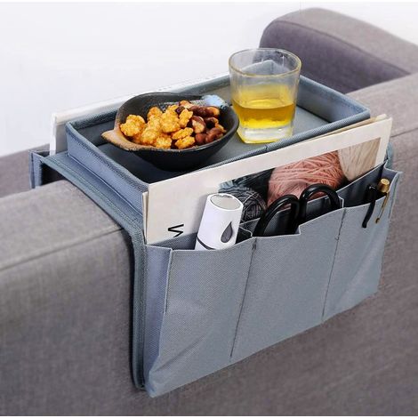 Organisateur de Canapé Support Plateau Sac de Rangement Accoudoir Canapé avec Porte Gobelet (1/5)