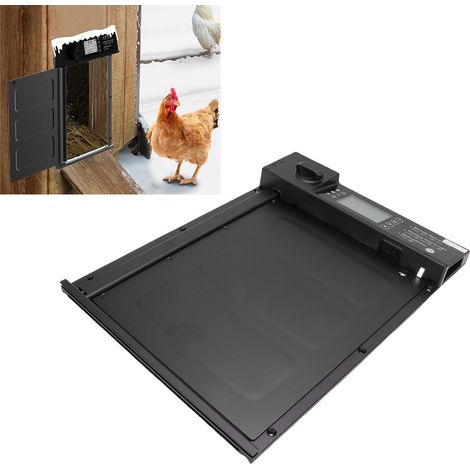 Puerta automática para gallinero, alimentada por energía solar e impermeable, con control remoto, sensor de luz y temporizador. (1/5)